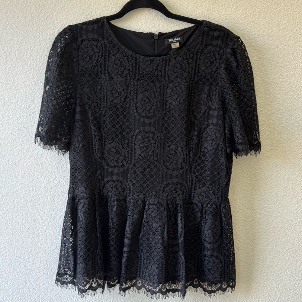 Tahari Lace Peplum Top Size Large EUC